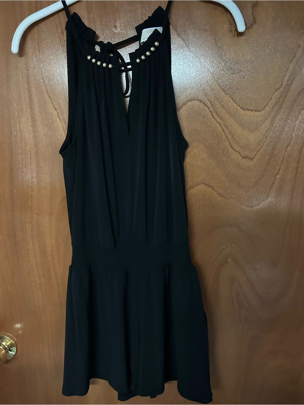 Michael Kors Black Sleeveless Romper with Gold Stud Detail